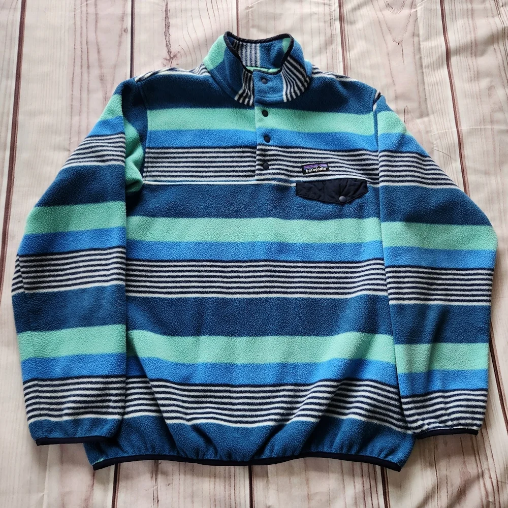 Patagonia "Synchilla Snap-T Fleece" Pullover Fitz Stripe Blue | Women's Size XL - Picture 3 of 12